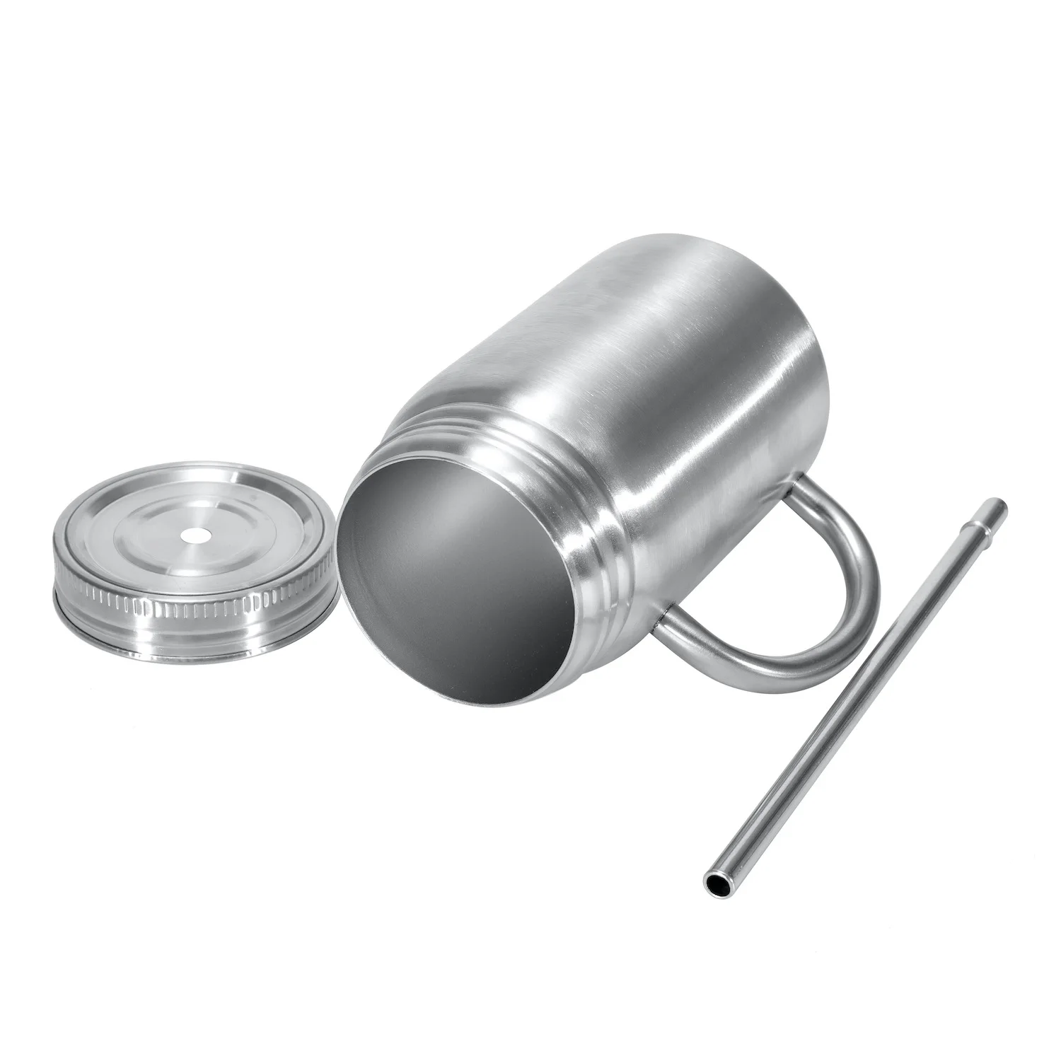 Mason Jar Wide Mouth Food Beverage Storage Container Vacuum Jar with Handle 500ml Stainless Steel Kitchen Storage Bottles & Jars