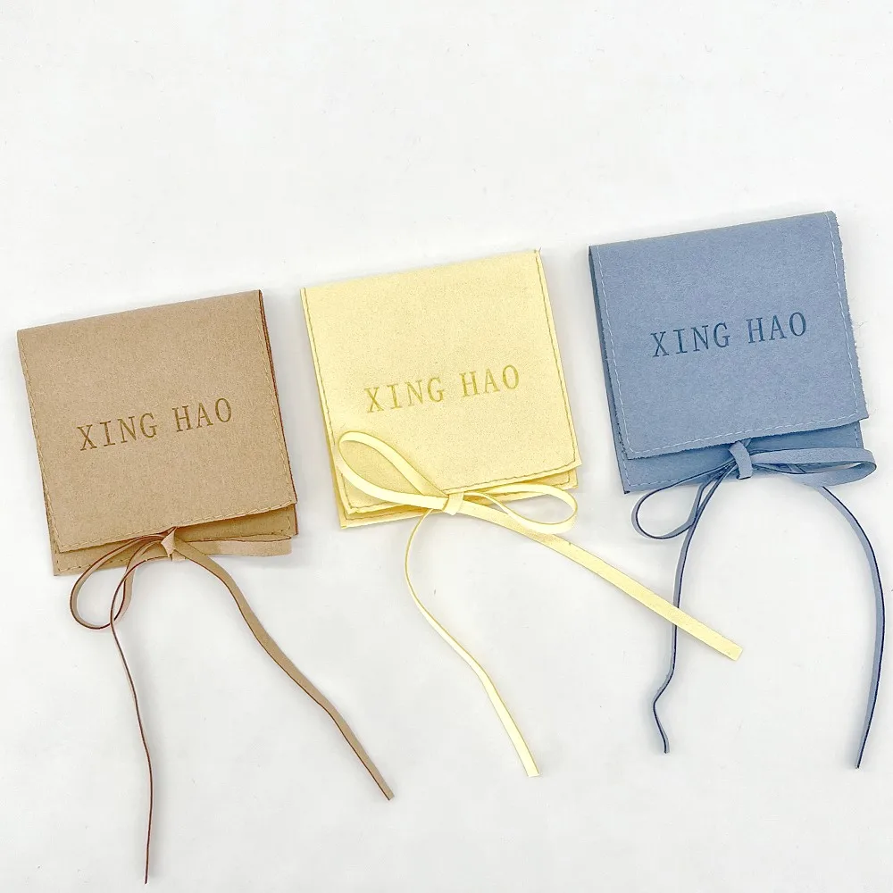 Luxury Custom Emboss Jewelry Insert Bag Packaging Microfiber Flap Envelope Necklace Bracelet Jewelry Pouch With Logo