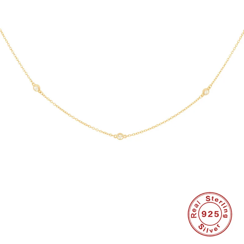 Customize Women Girls 18k Jewelry Small Bezel Cubic Zirconia Diamond 925 Sterling Silver Link Chain