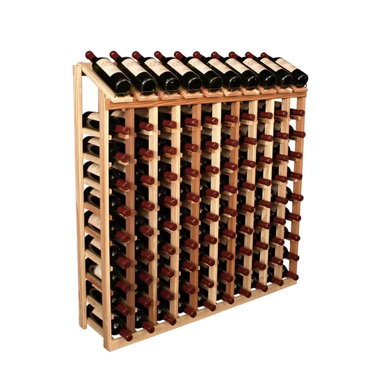 100 Bottle Solid Wood Wine display rack commercial Supermarket Wood Racks