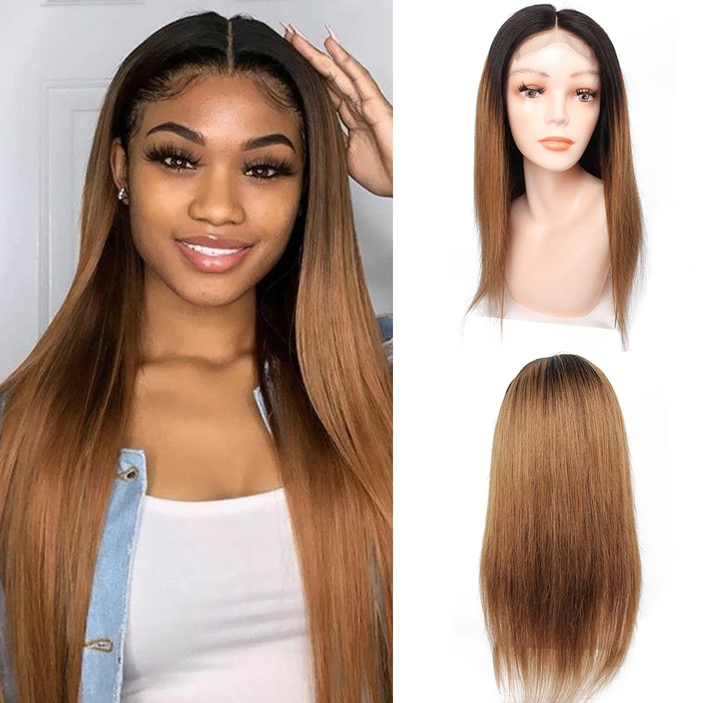Wholesale 1B/30 Ombre Two Tone Brazilian Straight Human Hair Lace Front Wig