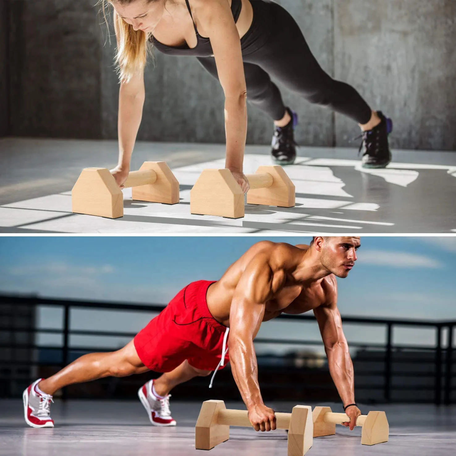 2024 Wood Push Up Bars Parallettes for Home Gym Fitness, Portable Push up Stands Exercise Equipment, Handles Yoga Training