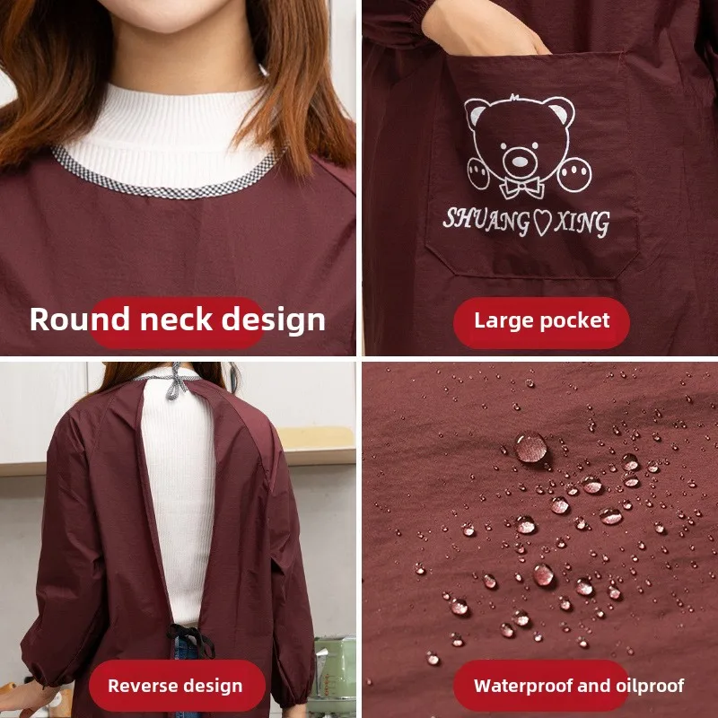 2023 New Arrival Logo Printed Reverse Blouse Waterproof Oil-Proof Long Sleeves Bib Apron Men Women Home Kitchen Cleaning Work
