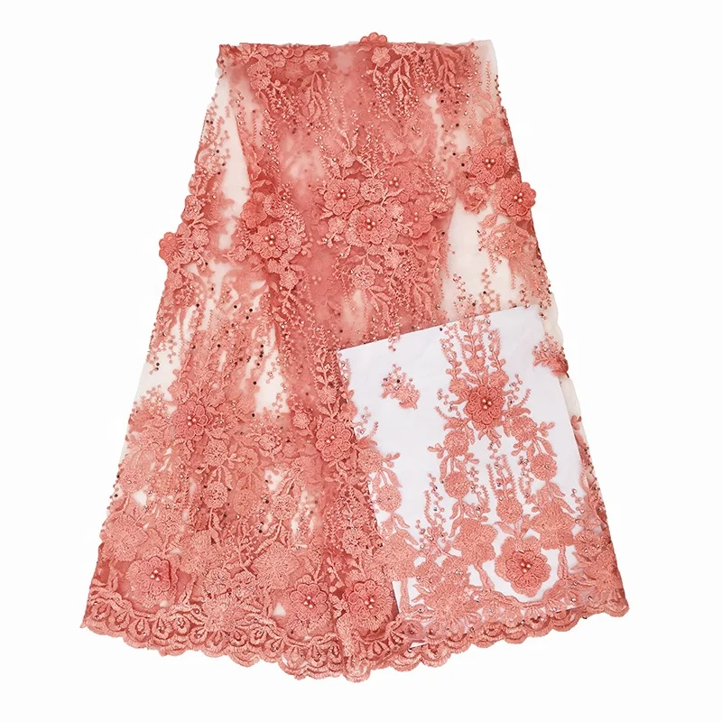 factory price China lace soft bridal 3d embroidered lace fabric with stones