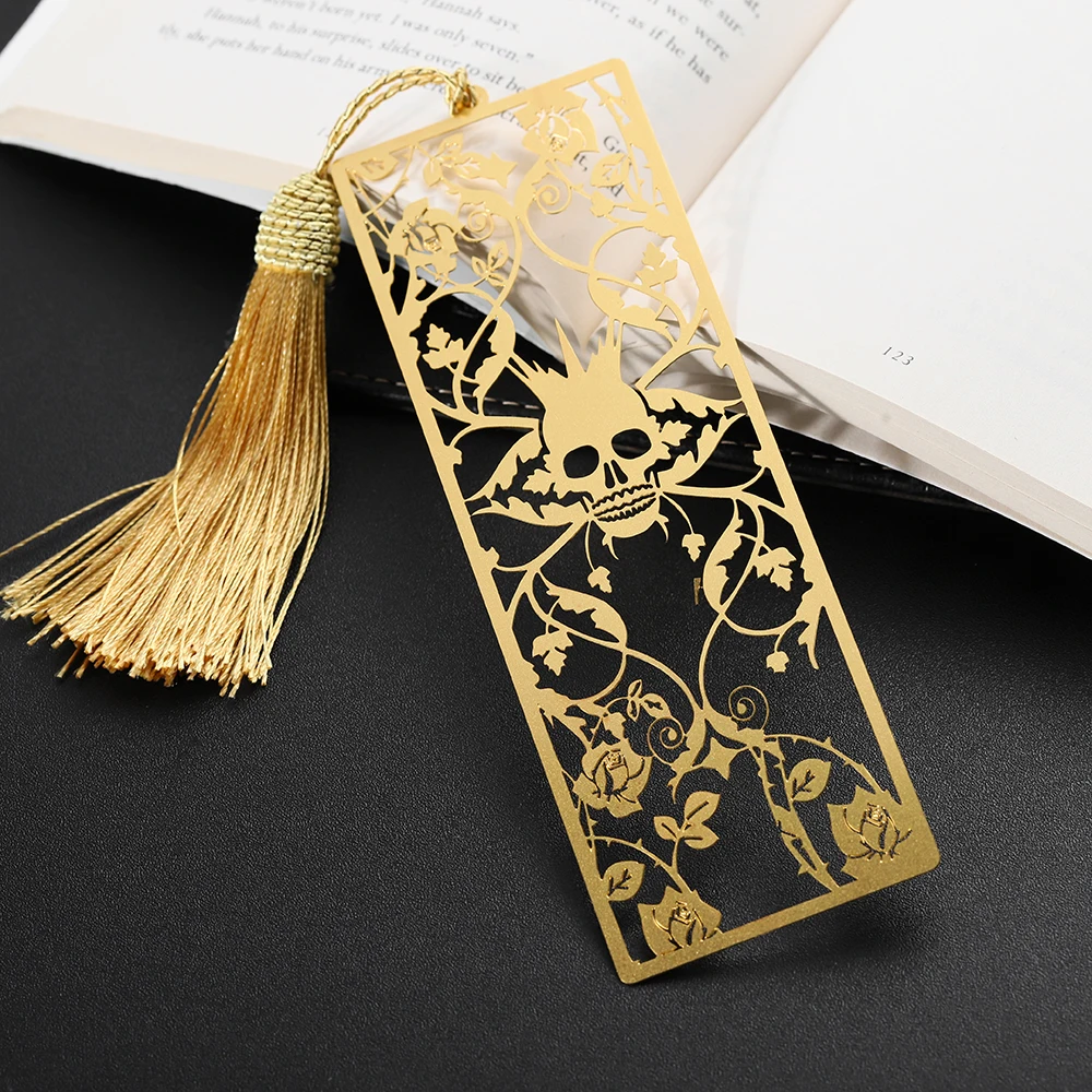 Personalized Custom Bookmark 3D Sublimation Horrible Design Metallic Book Mark Tassels Gold Plated Hollow out Metal Bookmark
