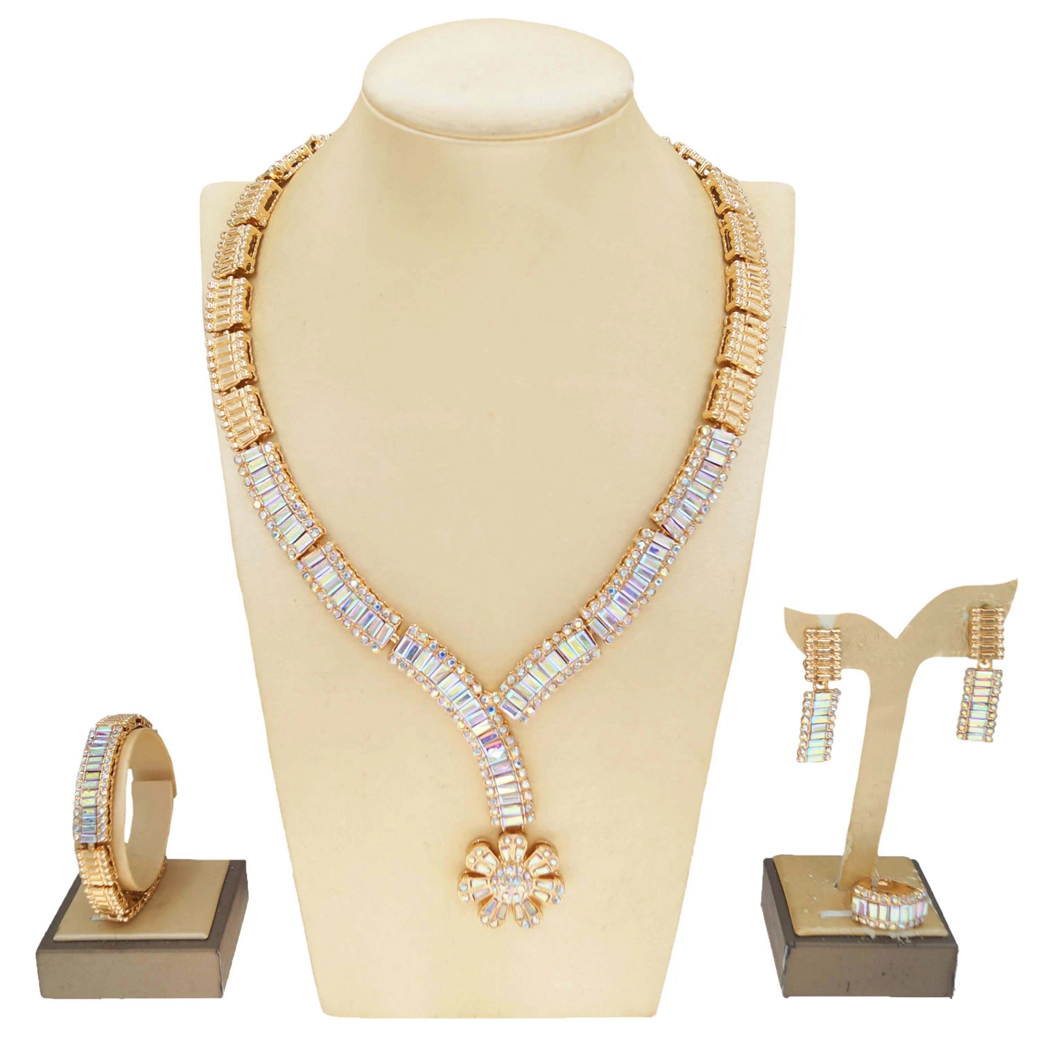 Flower Fashion Wholesale Bridal Jewelry Set Colorful Rhinestone Zircon Jewelry Set High Quality Simple Four-piece Jewelry Set