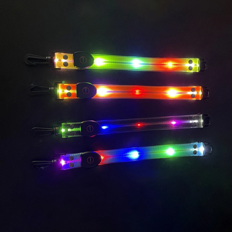 Waterproof safety backpack light glowing bag pendant tag reflective strips tag led light up band