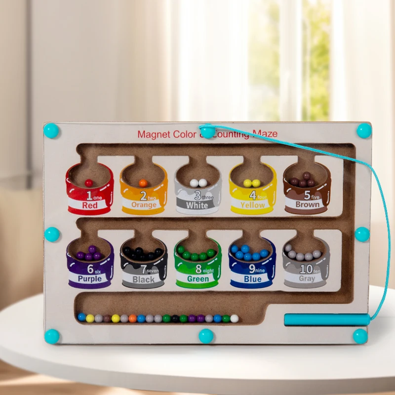 Montessori Wooden Color Number Magnet Maze Puzzle Matching Game Board Learn Early Educational Toys For Kids Boys Girls Wholesale