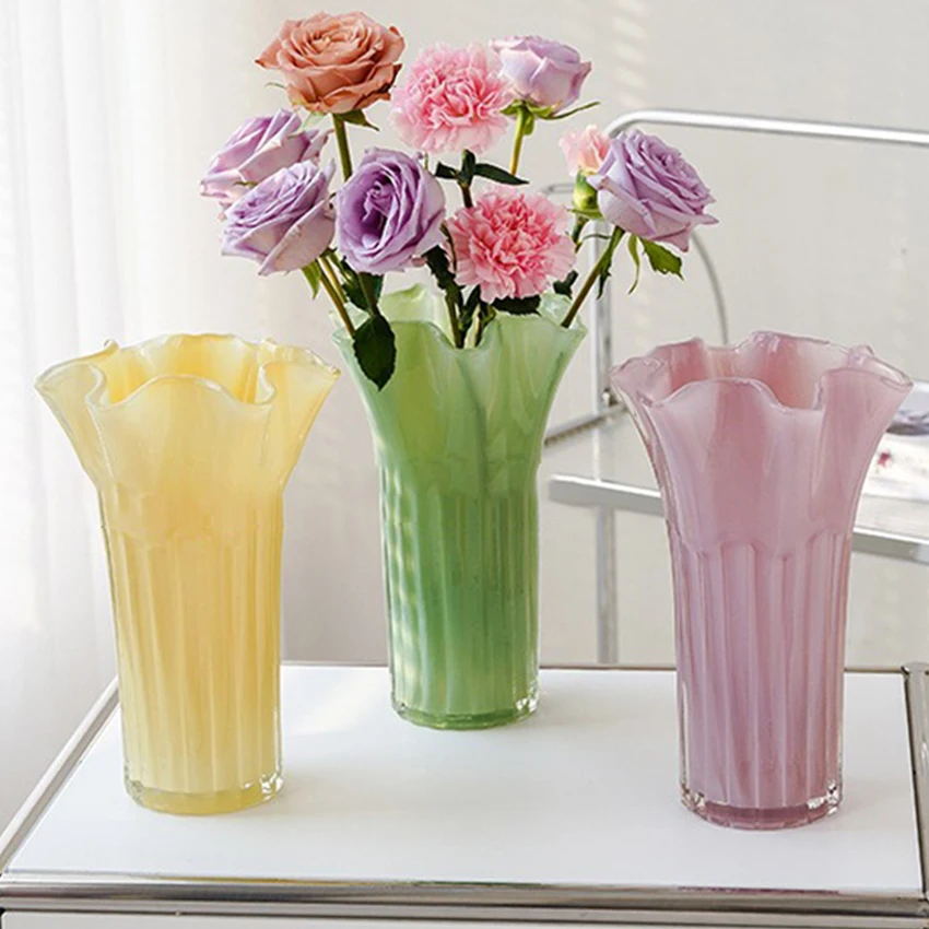 Vase Creative Glassware Home Decoration Table Accessories Living Room Flower Colorful PInk Blue Glass Vase