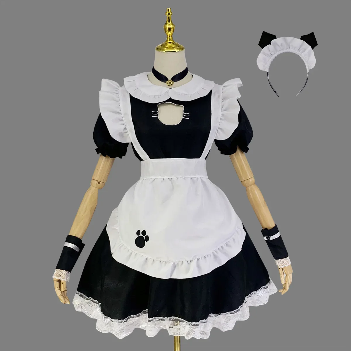 Sexy Black Cat Girl Women Fantasy French Maid Outfit Men Gothic Sweet Lolita Dress Anime Cosplay Costume Plus Size