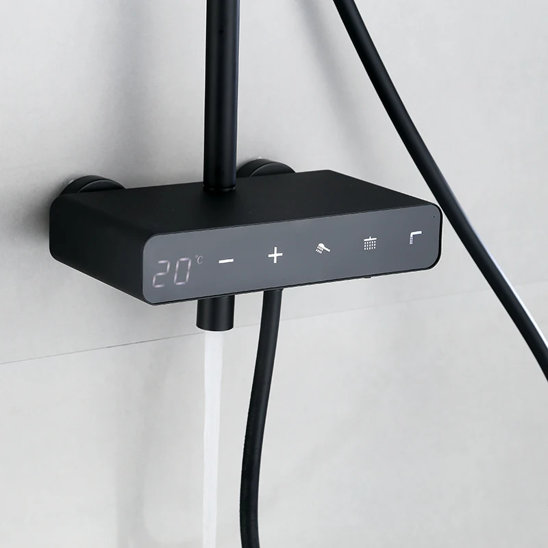 Modern Intelligent Water Saving Shower Faucet Black Bathroom Wall Mounted Thermostatic Rain Shower Set