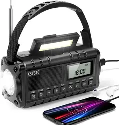 Emergency Weather Alert Radio with AM FM WB Portable Battery Powered Solar Hand Crank Radio for Home Outdoor Hurricane Survival