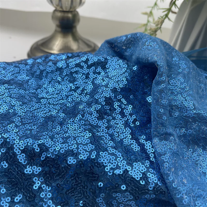 Wholesale Fashion 3MM Sequin Mesh Fabrics Glitter Embroidery Luxury Sequence Lace Sequin Fabrics