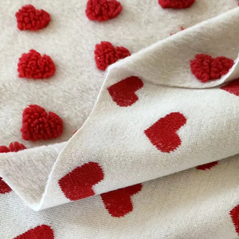 Wholesale 3D Heart Pattern Faux Fur Polar Sherpa Fleece Plush Fabric For Garment