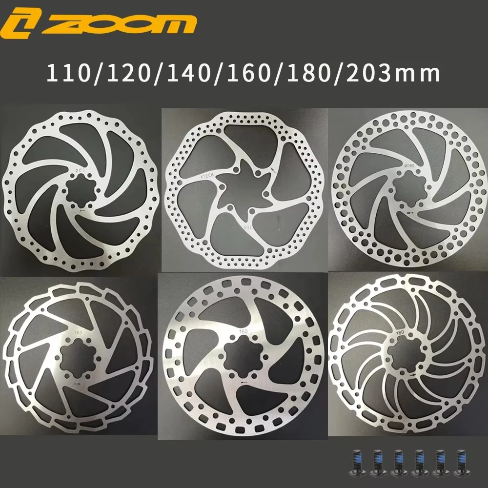 ZOOM Cycling Stainless Steel Brake Rotor 110/120/140/160/180/203mm MTB Road Bike Disc with Bolts Brake Disk