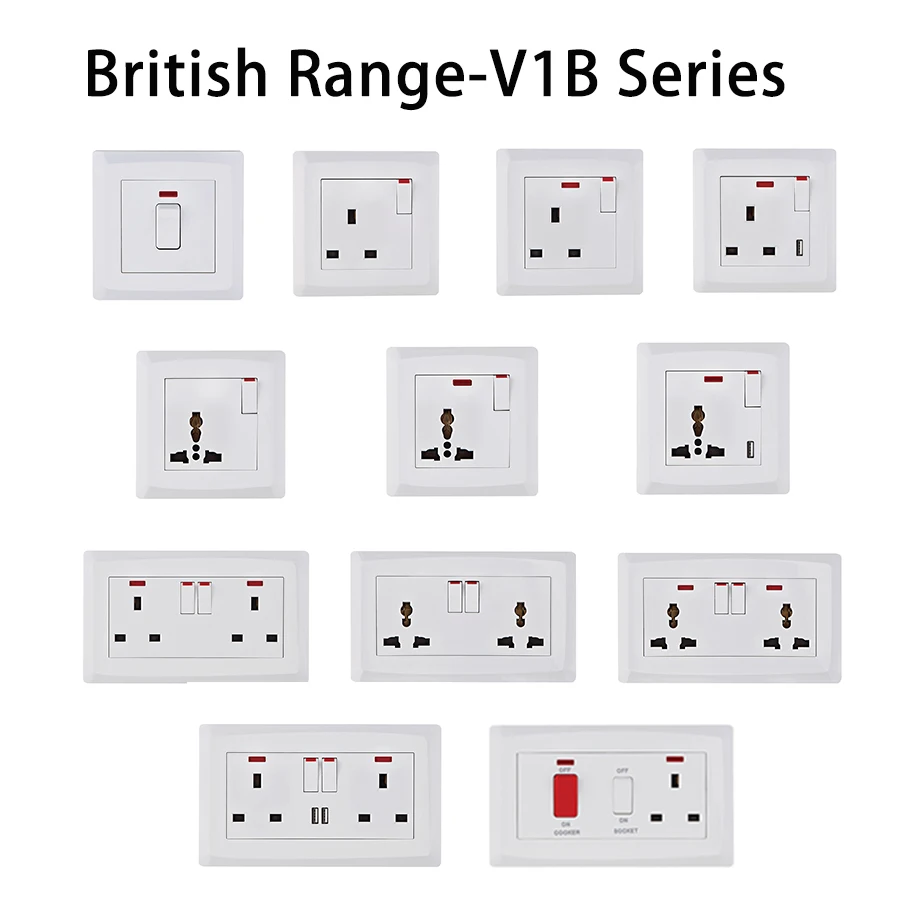 China Manufacturer Energy Saving 1 2 3 4 Gang 1 Way 2 Way Multi Plate Tv Telephone UK Wall Switch Socket With Indicator Light