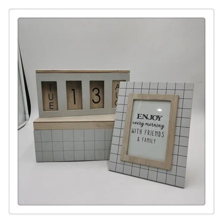 
Perpetual personalised custom 26.5*4.5*13 nature grey black desk wooden calendar for blocks 