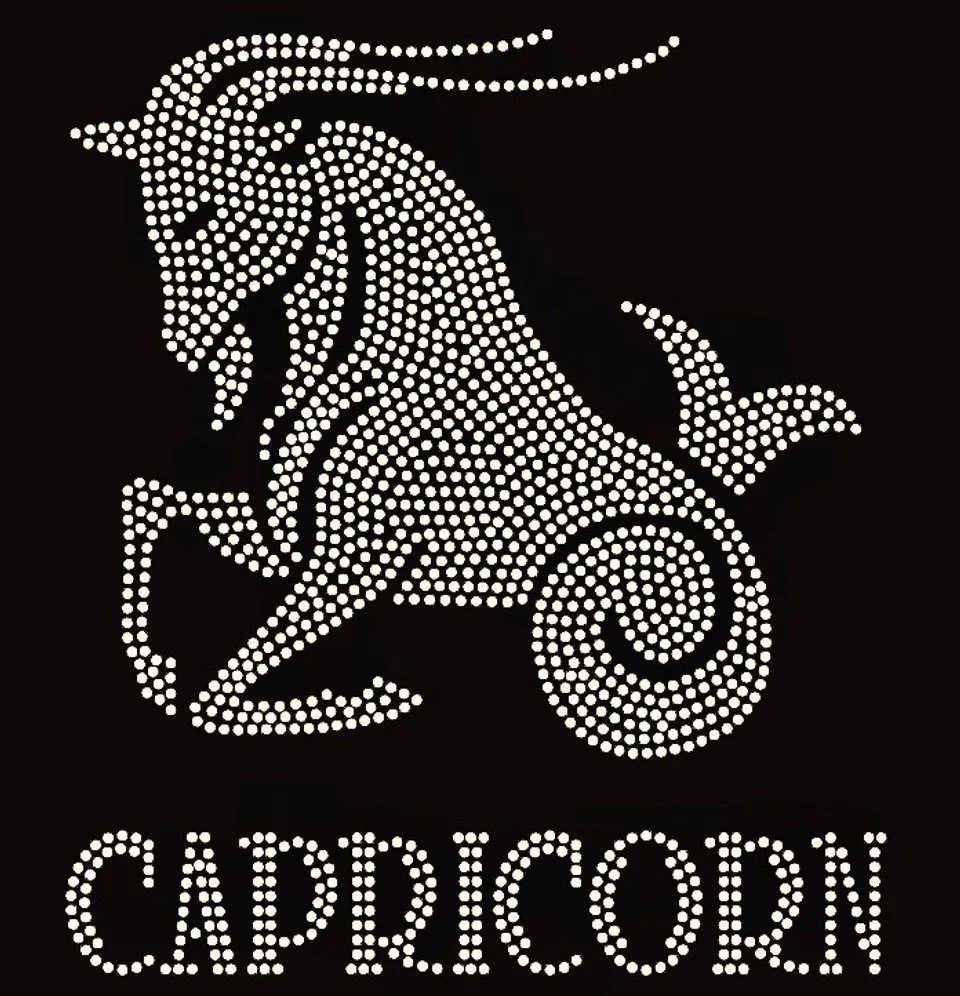 Zodiac Horoscope Astrology Sign Rhinestone heat transfers Iron on Crystal applique Capricorn AQUARIUS PISCES LEO TAURUS CANCER