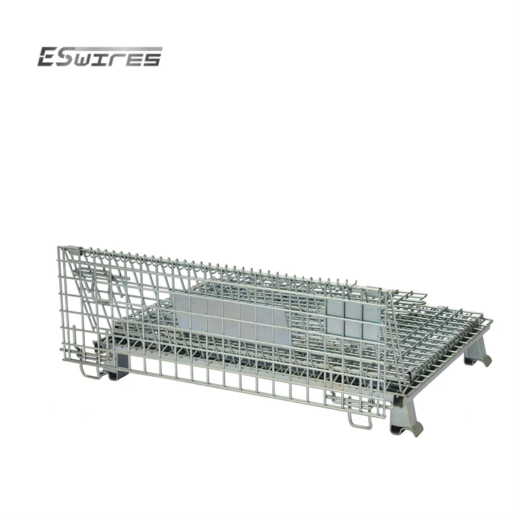 Hot sale industrial storage stackable collapsible wire mesh warehouse basket pallet with top lid
