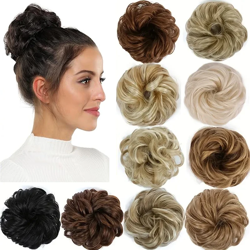 Messy Bun Hair Pieces With Rubber Band Synthetic Scrunchies Wavy Curly Chignon Ponytail Hair Extensions