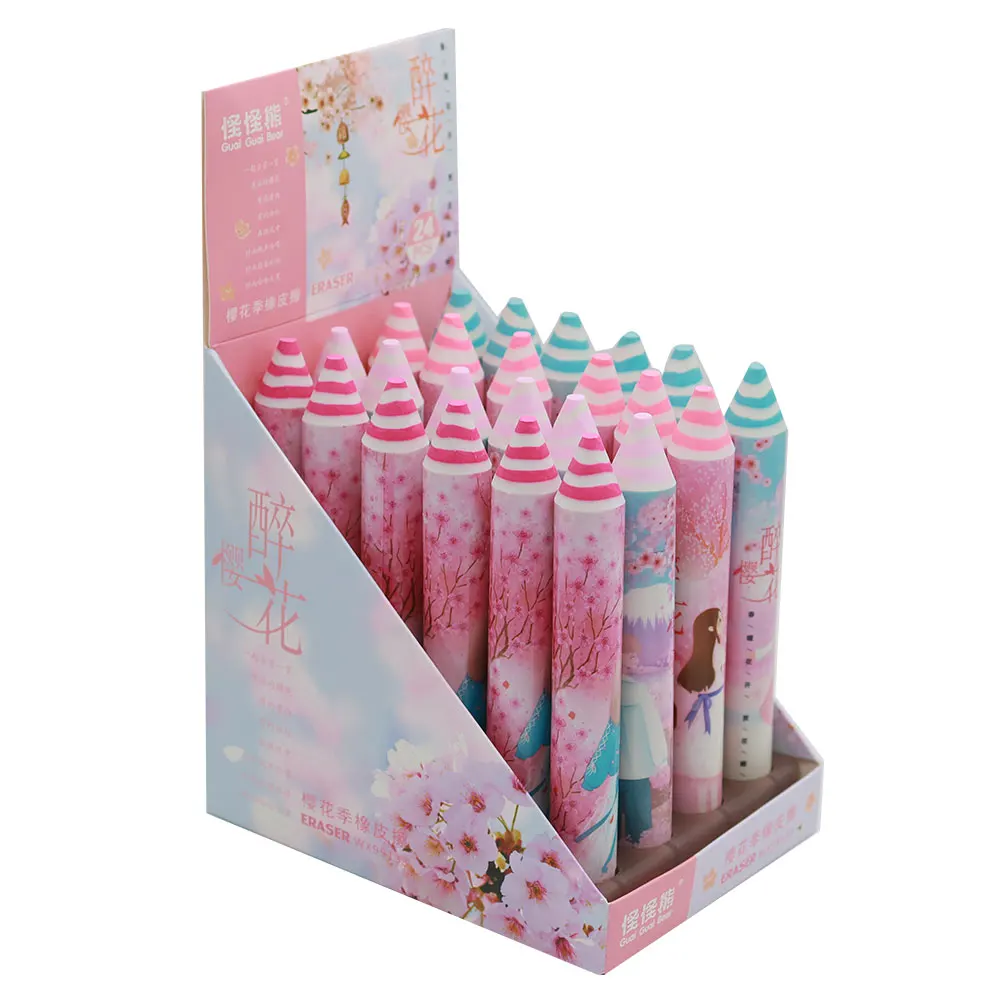Cute Cherry Blossom Series Pink Pen Shape Eraser Shipped in Stock School Supplies Pencil Eraser 2024 NEW  Factory Promotion