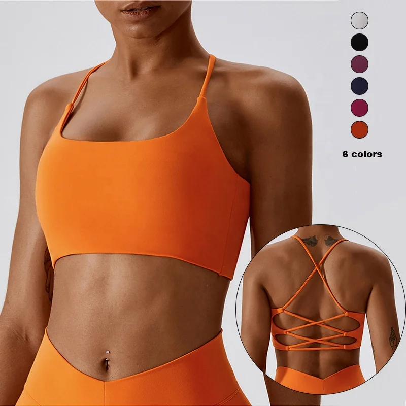 wholesale U-neck cross-strap beauty back yoga Bra nude feeling Removable Padded shockproof Plus Size women running Fitness Br