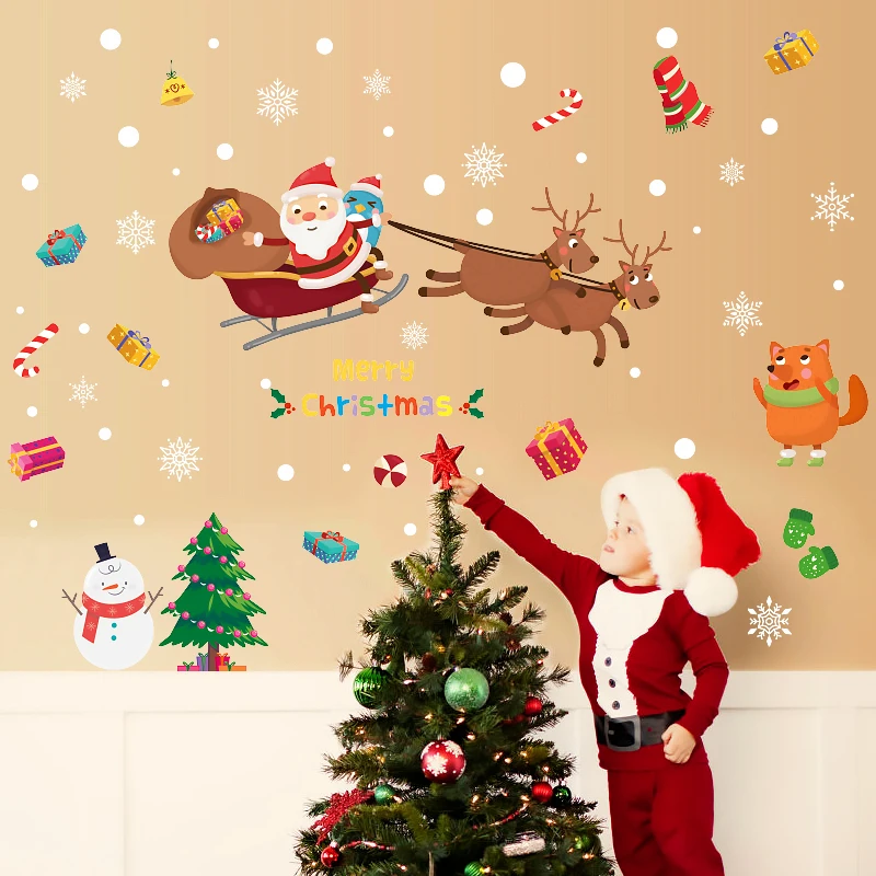 
HM92034ds Christmas Decoration Wall Window Glass Stickers, Santa Window Sticker 