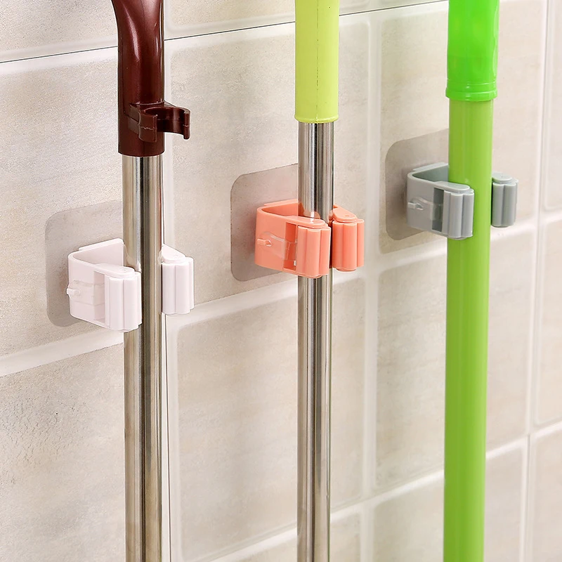 Bathroom Broom Holder Wall Mount Shelf Organizer Hook On Walls Kitchen Storage Tool