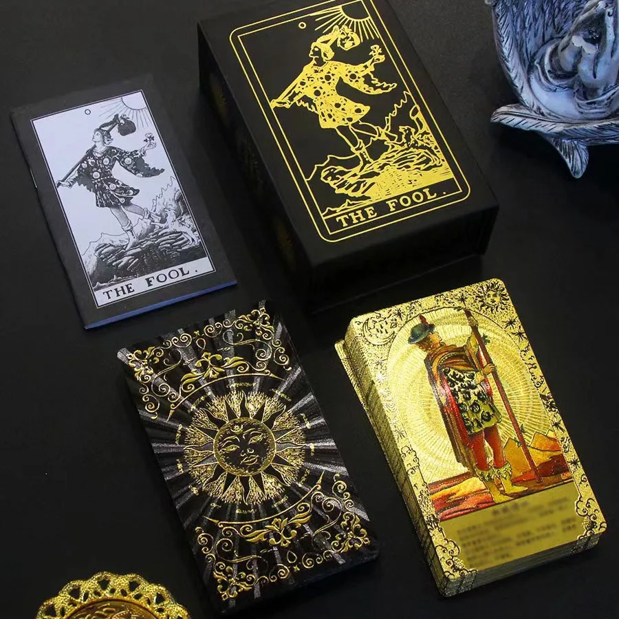 Terrific Gold Paper Tarot Cards Marvellous Predictive Divination Board Games Waterproof Astrology Oracle Deck With Booklet