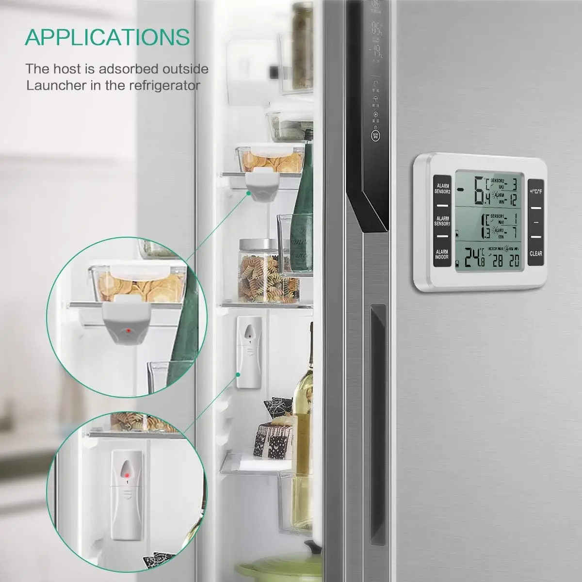 Wireless Temperature measurement tester for refrigeration Thermometer with 2 Remote Sensors