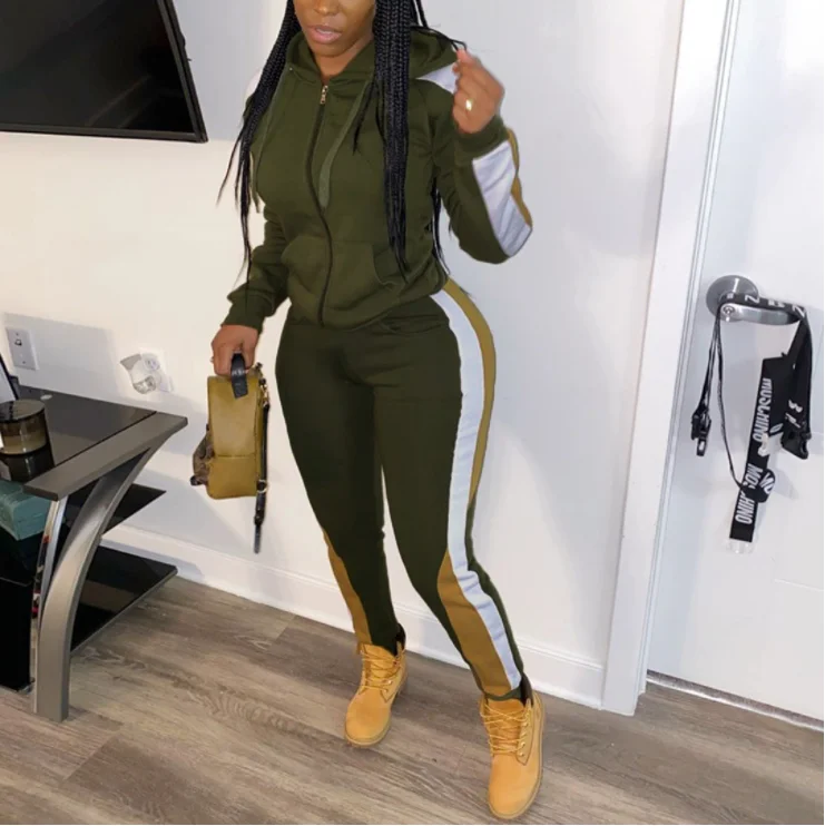 Women Clothes 2021 Fall Winter Wholesale Fashion Print Color Long-Sleeve Two Piece Set Loose Hoodie Set And Casual Sweatpants