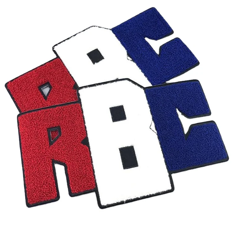 Custom university letter chenille patch on Hoodie chenille logo toweling embroidery patch for clothing