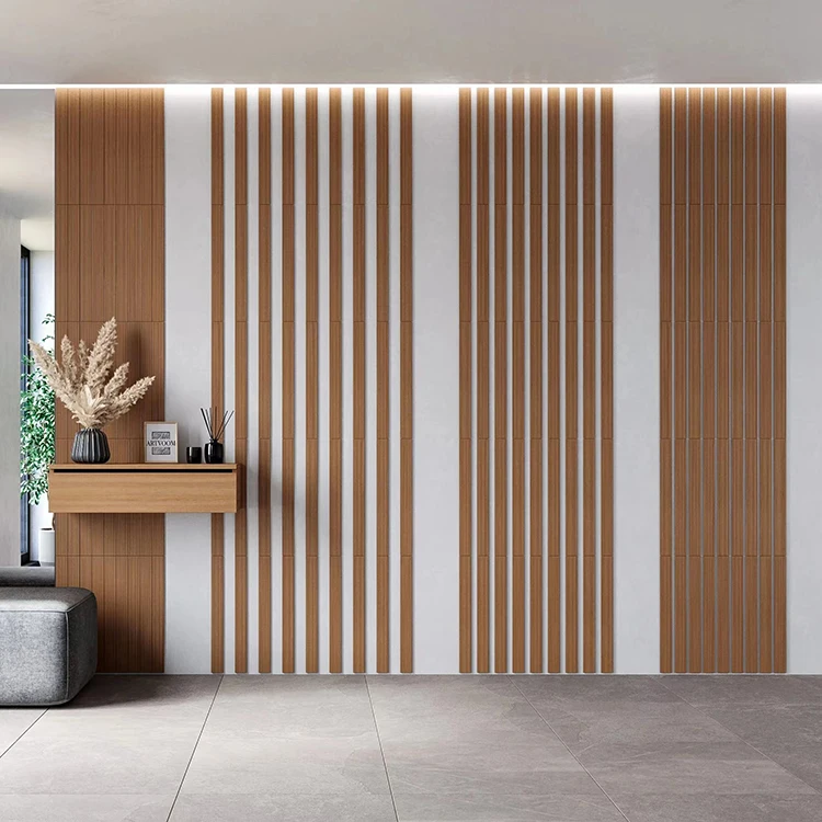 Free sample american oak slat fence slatted wood akupanel acoustic slatwall panel display grid slats for interior wall paneling