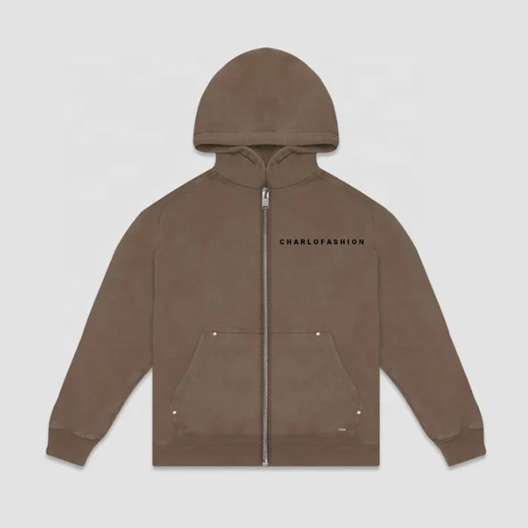 Wholesale vintage hoodies men high qualityBulk Oversized  French Terry Cotton Vintage Wash Blank Full Face Zip Up Hoodie Custom