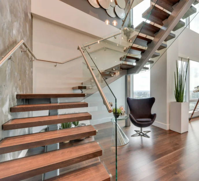 VIKO Modern Led Wooden Stairs Mono Stringer Staircase