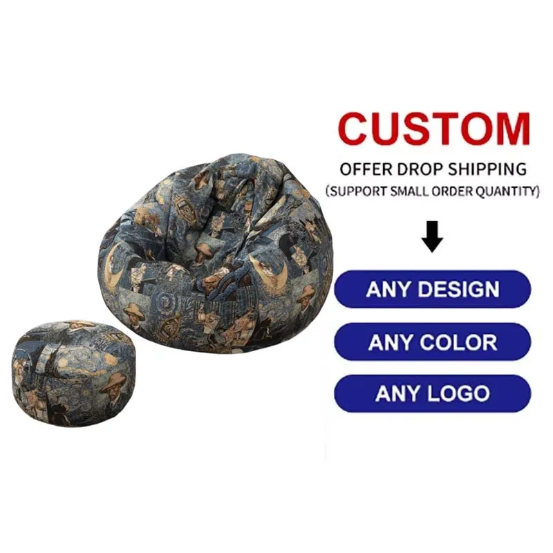 Modern European Design Lazy Tapestry Beanbag Sofa Set Foldable Fabric Upholstery With Sponge Beads and Storage for Home Office