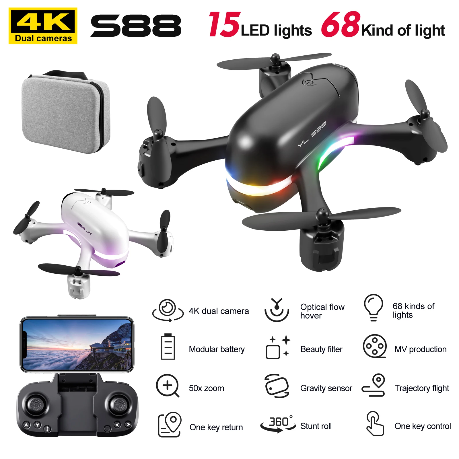 
s88 wide angle small mini drone Led light drones with cameras hd 4k camera and gps 