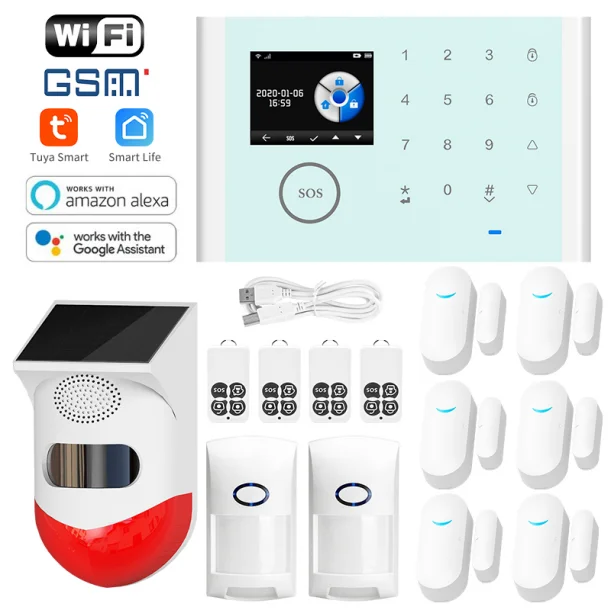 WiFi GSM GPRS 3 IN 1 Ir Detector Solar Sound Light Door Sensor Smart Life Security Kit Tuya Smart Alarm System
