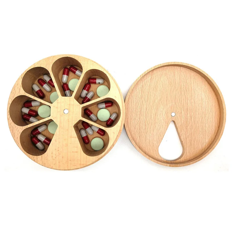Изготовленный На Заказ Мини Круглая Форма карман 7 дней отсек дерева Новый Еженедельный медицинская планшетный наркотиков распределитель таблетки коробка для хранения Организатор
