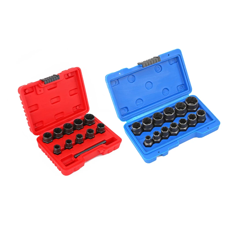 13Pcs 3/8 Impact Damaged Bolt Nut Remover Extractor Socket Tool Set in Plastic Box