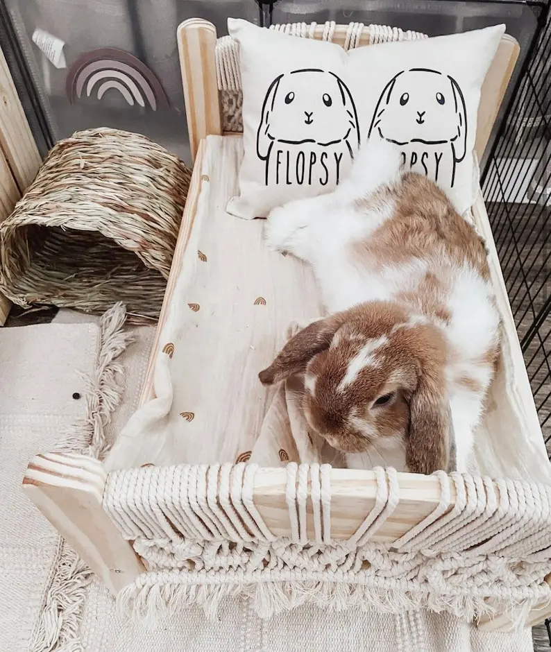 Stylish Simple Country Style Wooden Pet Hedgehog House Bed Accessories Removable Cover Floral Rubber Linen Cotton Pillow