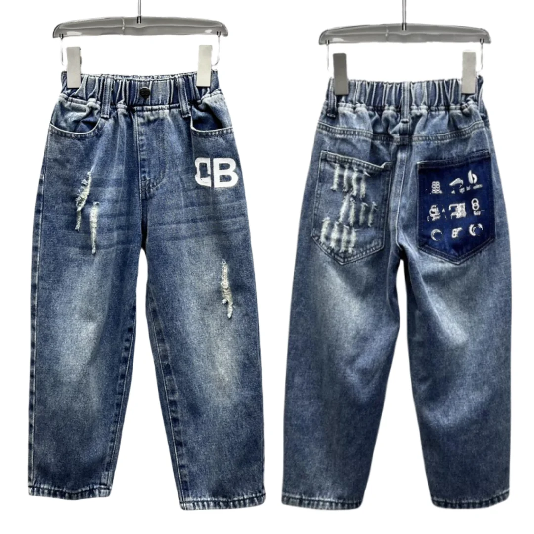 RUNTEN 2024 Autumn designer Hot New Products Children Print Denim Trousers Boys Kids Denim Pants Jeans Wholesale Market
