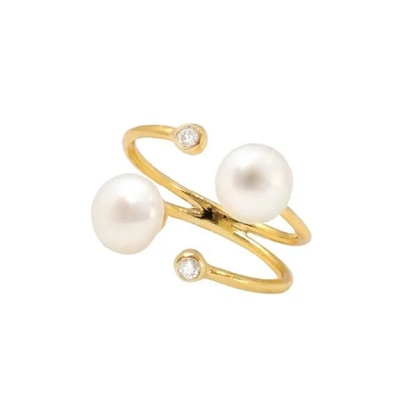 Summer New Fashion Sea Pearl Jewelry Gold Plated Double Wrap Fresh Pearl Ring