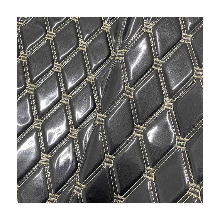 Embroidery Faux PVC PU Synthetic Leather Stitching Quilted Fabric with Sponge Backing for Car Mats