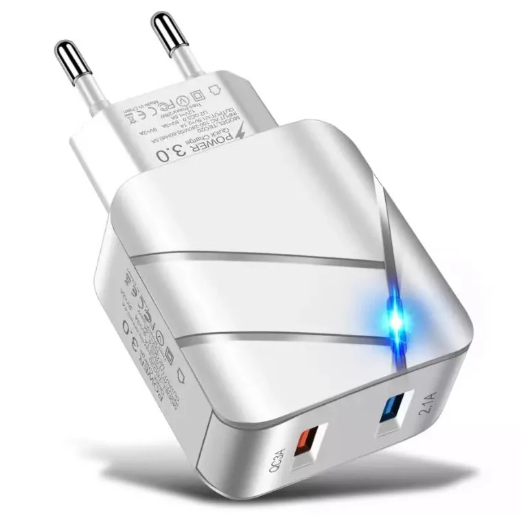 QC3.0 USB зарядное устройство для быстрой зарядки с 2 портами iPhone Samsung Xiaomi Huawei планшетов смартфонов светодиодное освещение поездок