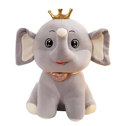Factory custom wholesale cute plush crown elephant simulation animal toys yellow gray creative fluffy super soft sleeping mat