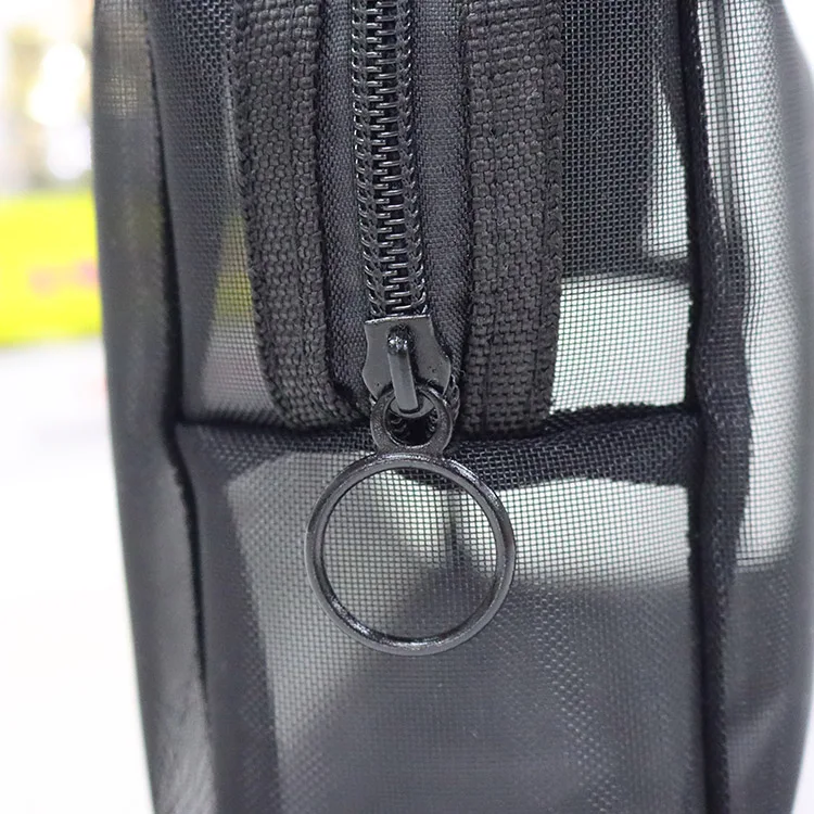 Оптовая продажа, многоразовая черная нейлоновая косметичка на молнии с логотипом на заказ