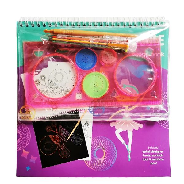 FUNWOOD GQC Spiral Doodle Art Book Spirograph Template Drawing Book,Magic Color Scratch Art Activity Paper Card Set