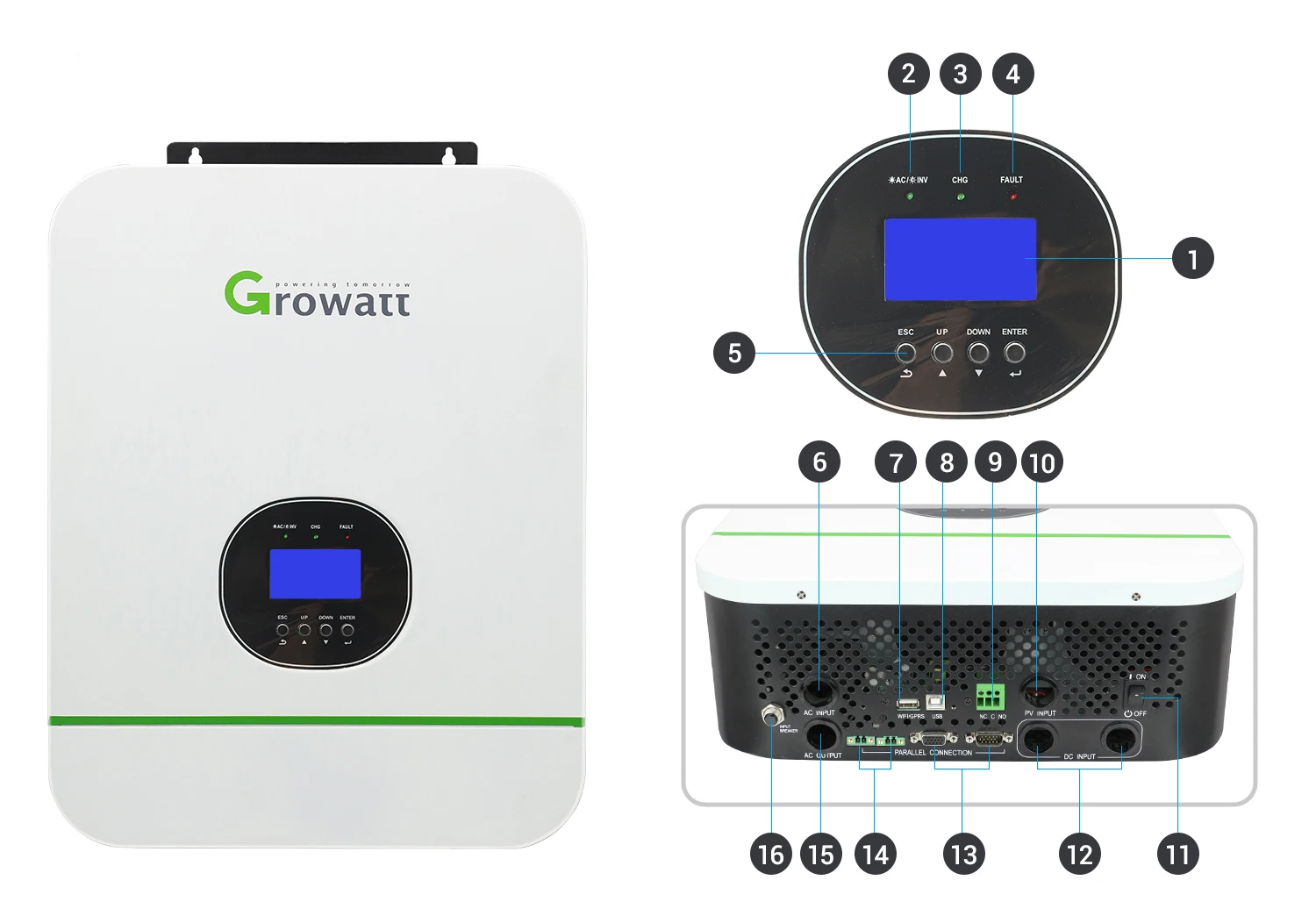  Инвертор для солнечной батареи Growatt 3000w 120v 24v Off Grid с параллельной функцией 80A MPPT SPF 3000TL LVM-48P стандарта