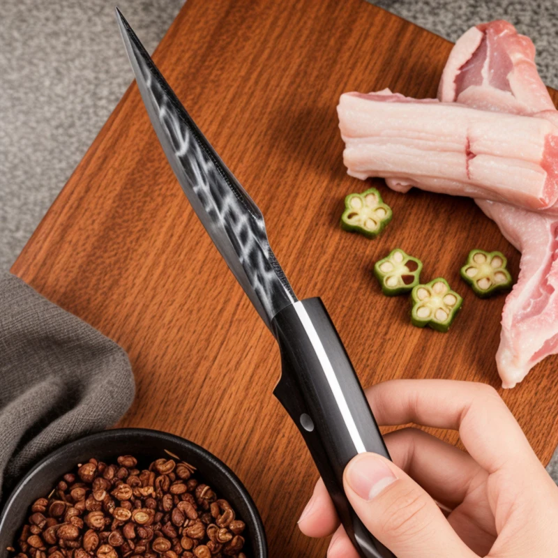 Custom Hand Forged Stainless Steel Kitchen Knife with Wooden Handle and Fine Leather Sheath for Camping DIY Grade OEM Support